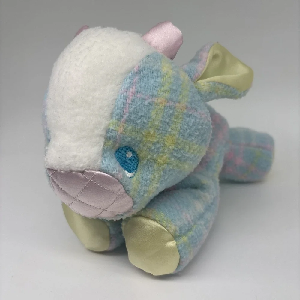 PLAYSKOOL Snuzzles Blankies Cow Plush Pastel Plaid Kawaii CLEAN VTG 80s Satin